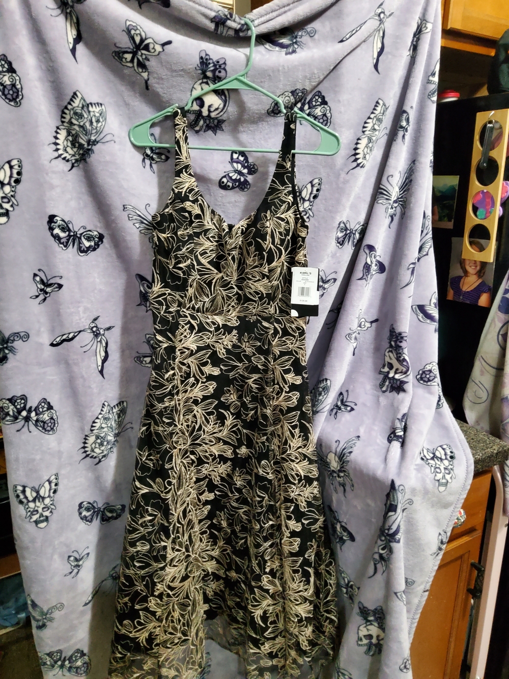 Maison Tara Black Dress with Gold Floral Lace Overlay